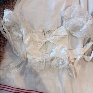 For Love and Lemons Lace Trim Satin Top in White